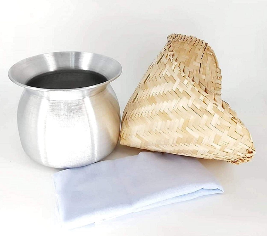 Thai Laos Sticky Rice Steamer Pot/Bamboo Basket/White Cloth – B-Best4U