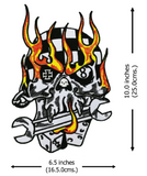 Large 6.5 x 10.0 Inch Mechanical Chaos Skull Embroidered Sew/Iron On Patches
