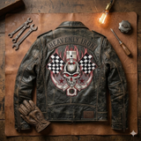 Large 8x8 Inch Piston Skull Embroidered Biker Patch, Sew/Iron On Racing Flags Motorcycle Patches for Jackets, Vests, and Clothing, Hot Rod Back Patch for Riders