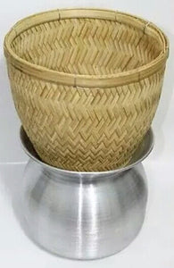 Thai Laos Sticky Rice Steamer Pot/Bamboo Basket/White Cloth